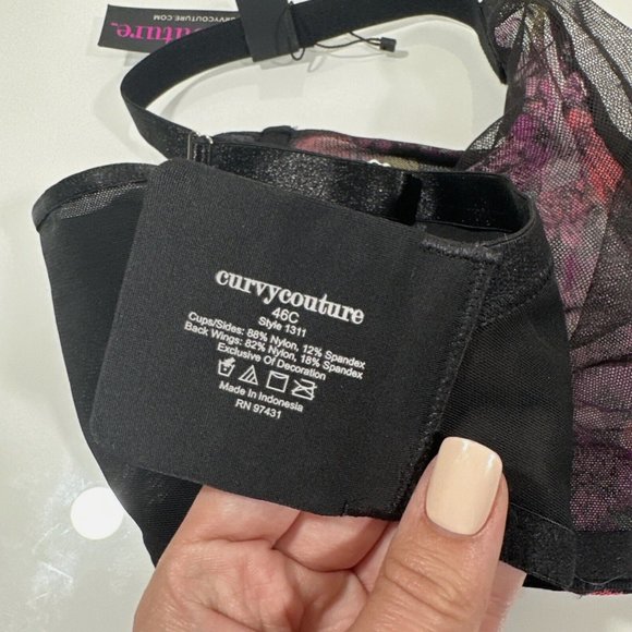 NWT $40 Curvy Couture [ 46C ] Full Figure Mesh Underwire Bra‎ Retro Roses - Picture 12 of 15